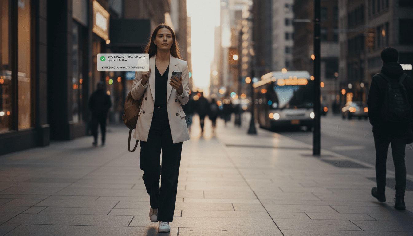 Professional woman commuting confidently with SafeSpot